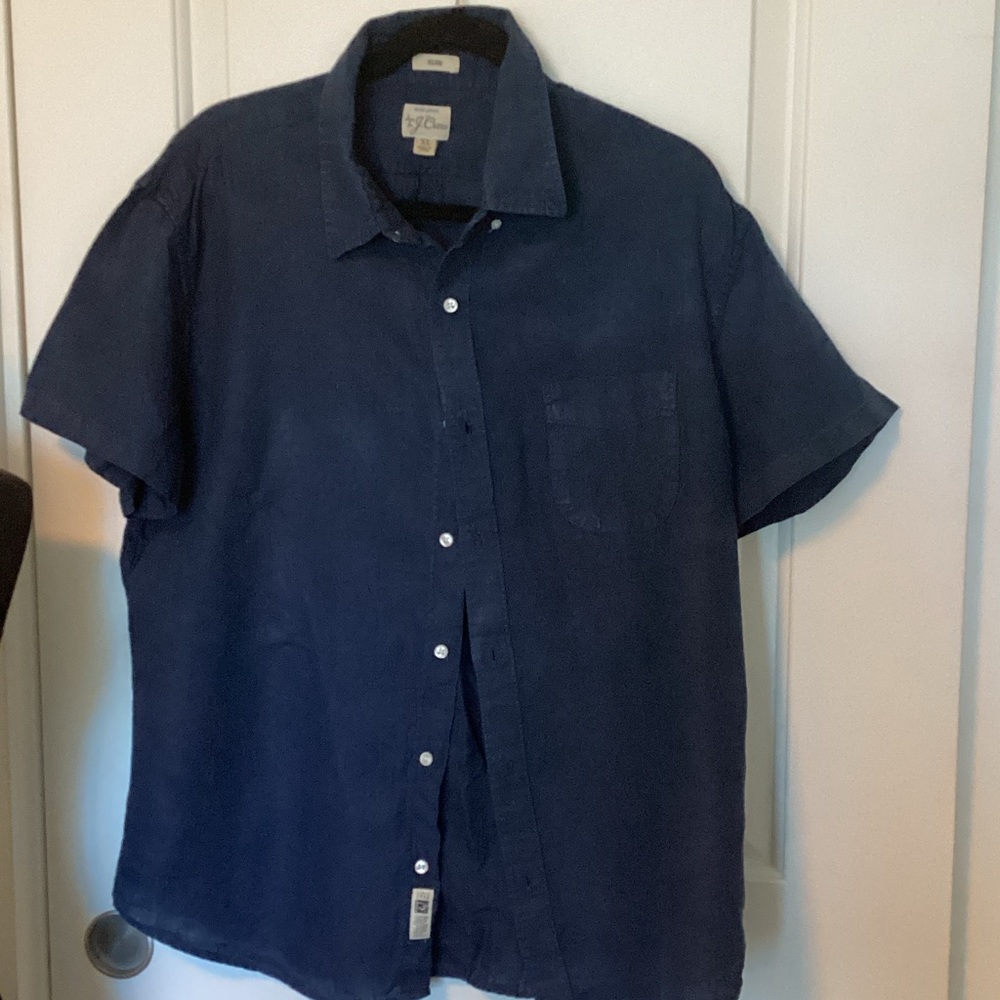 J. Crew Irish Linen Dark Blue Casual Button Down Shirt XL Slim fit